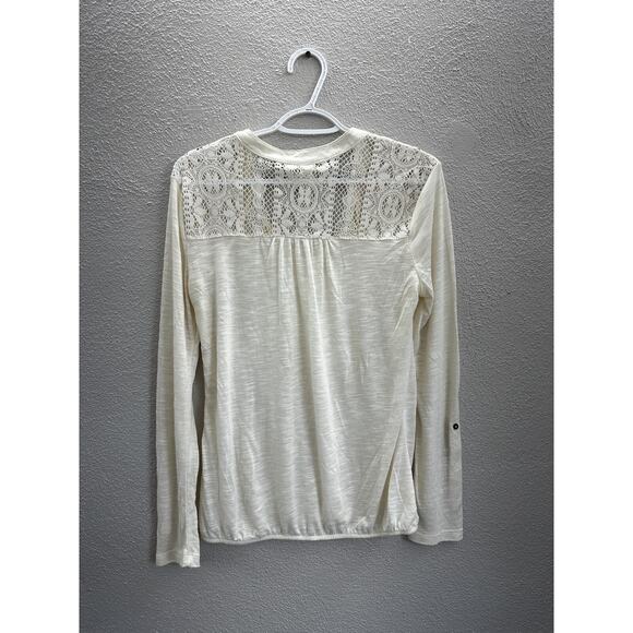 Bella Dee Jour Womens Blouse Size Large Cream Long Sleeve Lace Back V-Neck - Picture 6 of 10